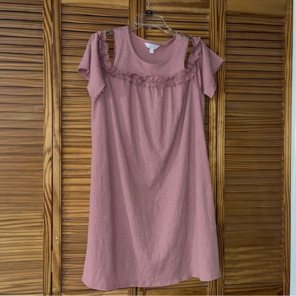LC Lauren Conrad Pink Rose Cold Shoulder Ruffle‎ Dress Size Large - Picture 3 of 13